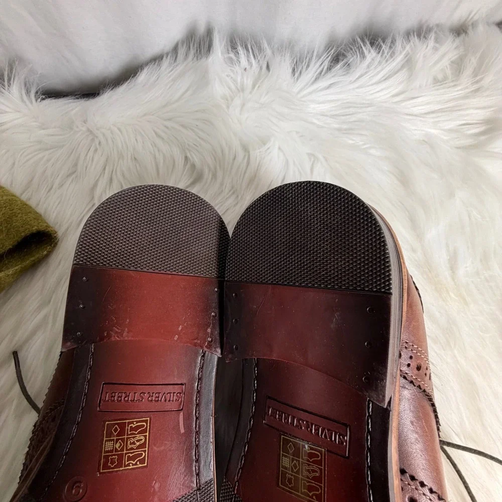 Silver Street London Mens Tan Brown Leather Wingtip Brogue Dress Shoes Size 9‎